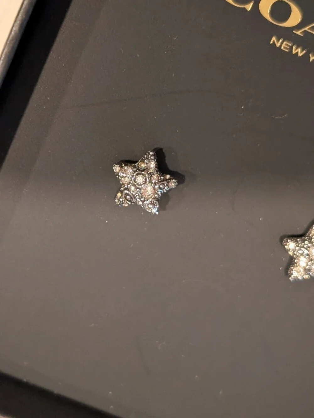 SOLD Coach Star Tea Rose Earrings - NWT - Brass/Titanium/Crystal - Picture 6 of 6